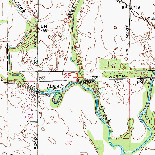 Topographic Map of West Little Sugar Creek, IN