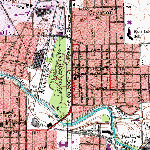 Topographic Map of West Longfellow School, IN