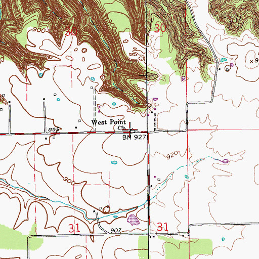 Topographic Map of West Point Church, IN