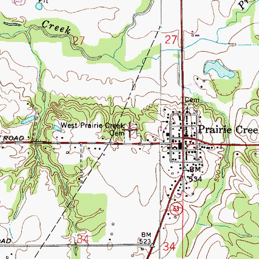 Topographic Map of West Prairie Creek Cemetery, IN