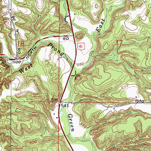 Topographic Map of West Prong Green Creek, IN