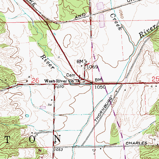 Topographic Map of West River Church, IN
