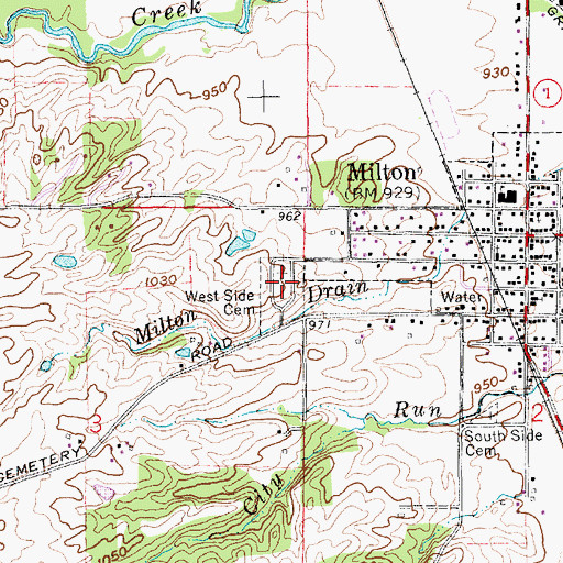 Topographic Map of Milton Cemetery, IN