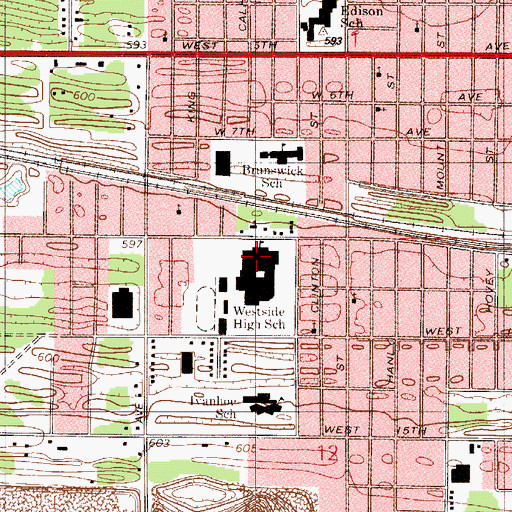 Topographic Map of West Side High School, IN