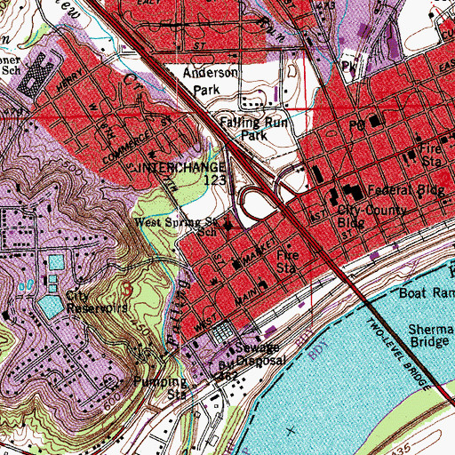 Topographic Map of West Spring Street School, IN