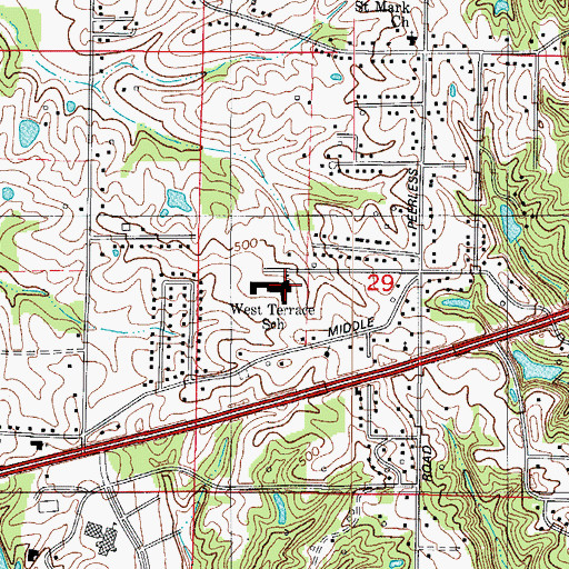 Topographic Map of West Terrace Elementary and Junior High School, IN