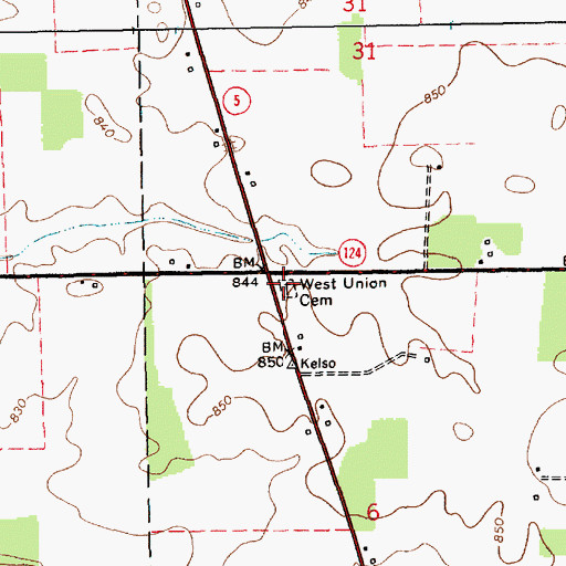Topographic Map of West Union Cemetery, IN