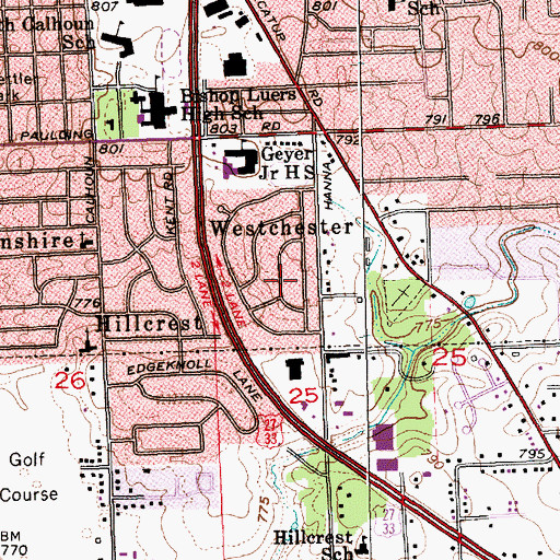 Topographic Map of Westchester, IN