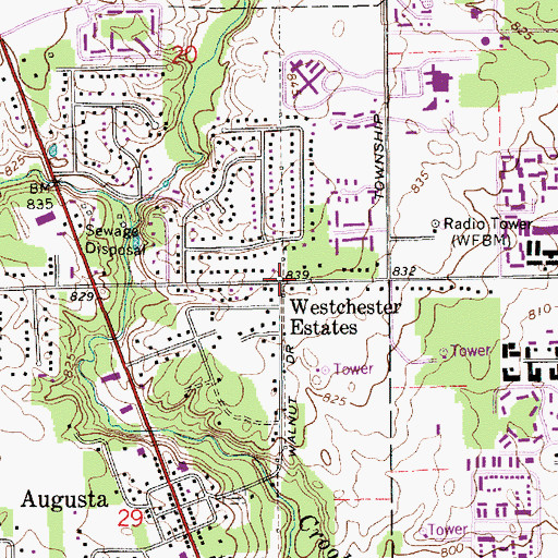 Topographic Map of Westchester Estates, IN