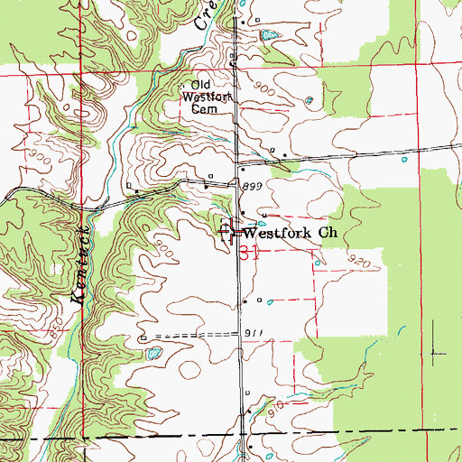 Topographic Map of Westfork Church, IN
