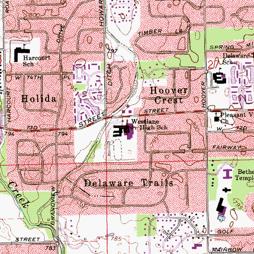 Topographic Map of Westlane Junior High School, IN