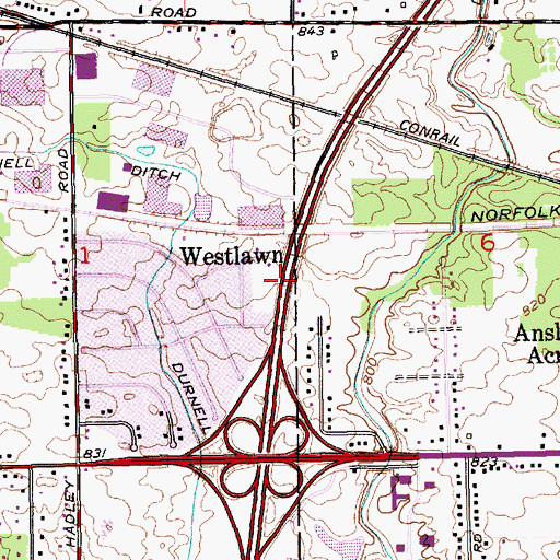 Topographic Map of Westlawn, IN