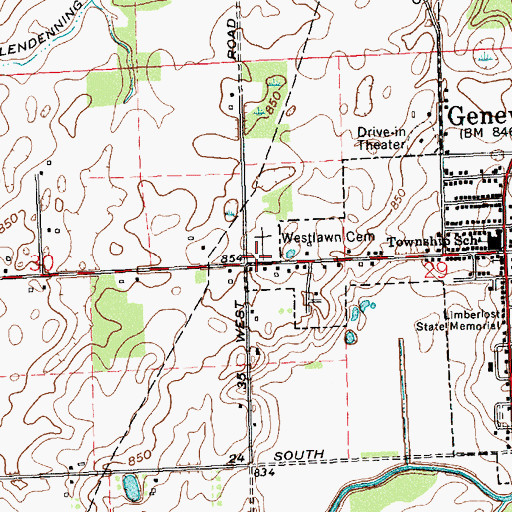 Topographic Map of Westlawn Cemetery, IN
