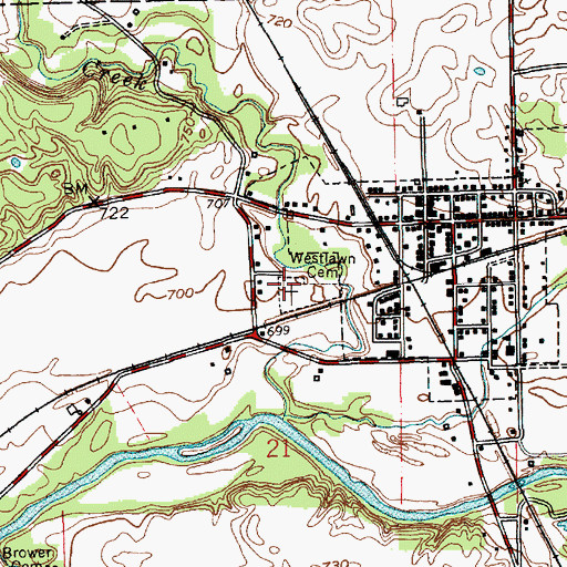 Topographic Map of Westlawn Cemetery, IN