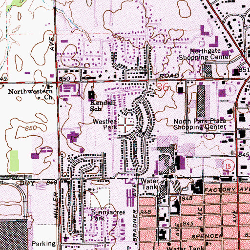 Topographic Map of Westlea Park, IN