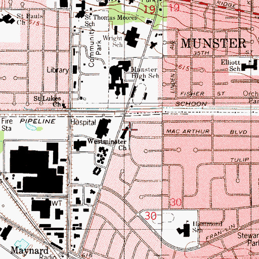 Topographic Map of Westminster Presbyterian Church, IN