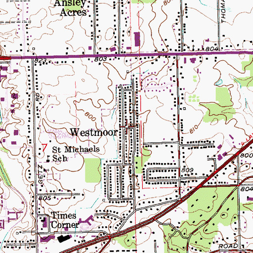 Topographic Map of Westmoor, IN