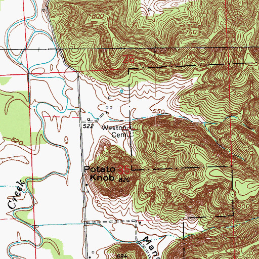 Topographic Map of Weston Cemetery, IN