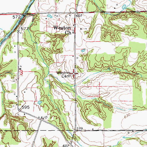 Topographic Map of Weston Cemetery, IN