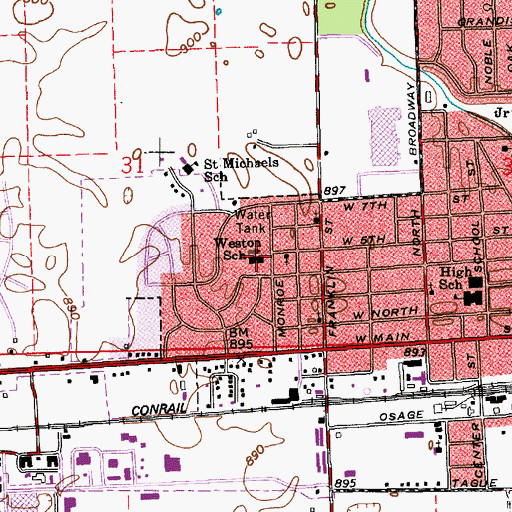 Topographic Map of Weston School, IN