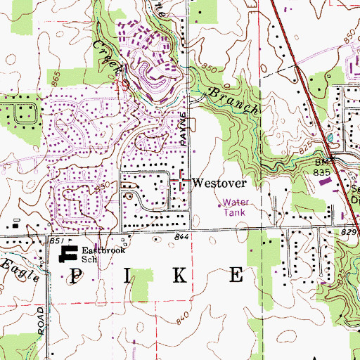 Topographic Map of Westover, IN