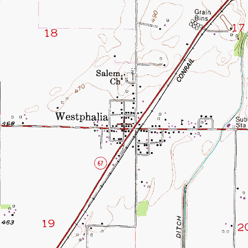 Topographic Map of Westphalia, IN