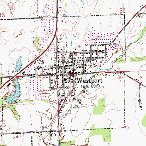 Topographic Map of Westport, IN