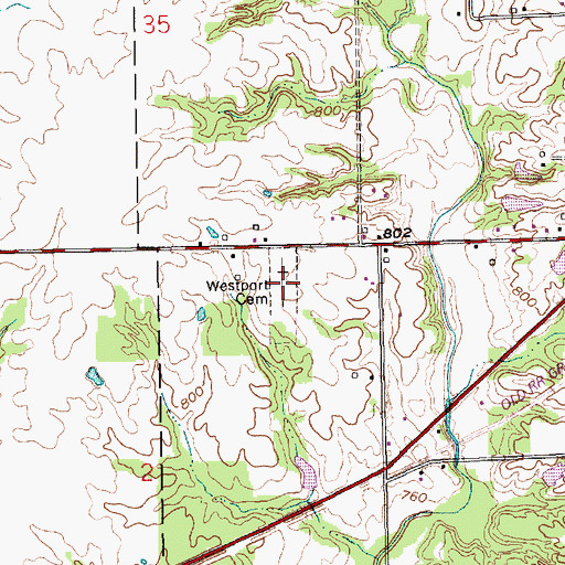 Topographic Map of Westport Cemetery, IN