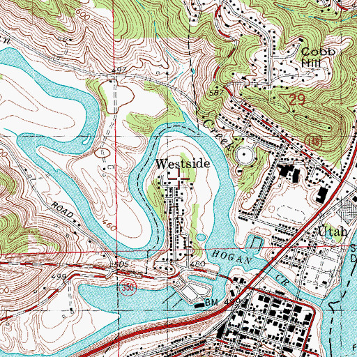 Topographic Map of Westside, IN