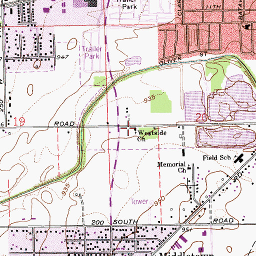 Topographic Map of Westside Church, IN