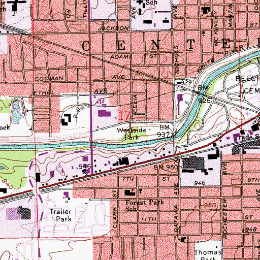 Topographic Map of Westside Park, IN