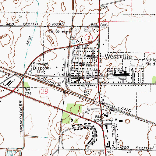 Topographic Map of Westville, IN