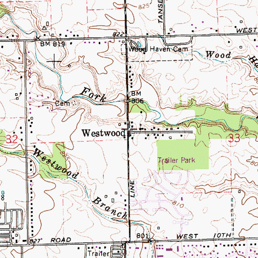 Topographic Map of Westwood, IN