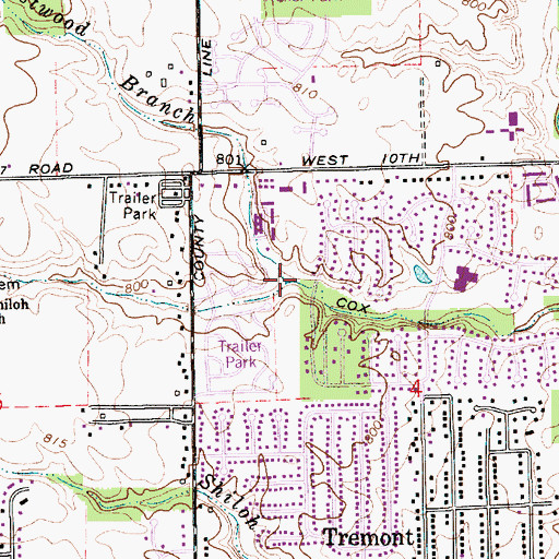 Topographic Map of Westwood Branch, IN