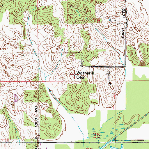 Topographic Map of Wetherill Cemetery, IN