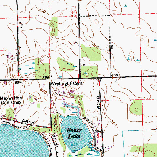 Topographic Map of Weybright Cemetery, IN
