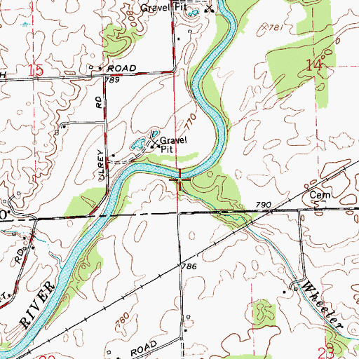 Topographic Map of Wheeler Creek, IN