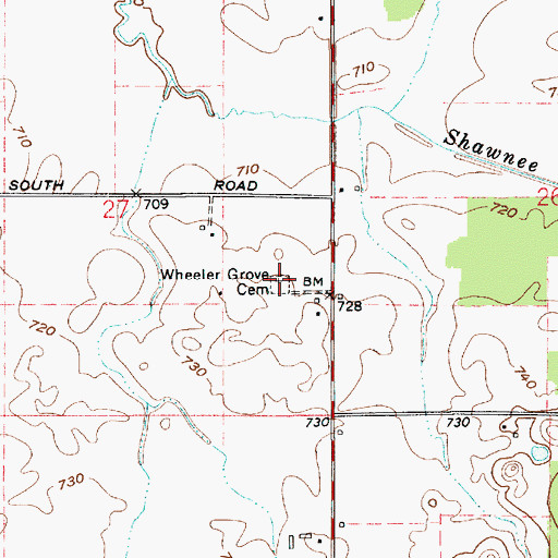 Topographic Map of Wheeler Grove Cemetery, IN