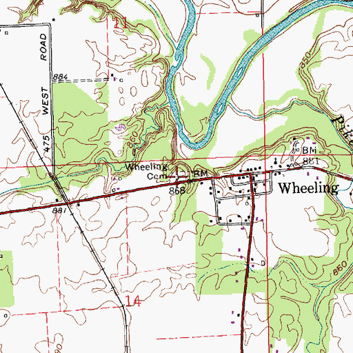 Topographic Map of Wheeling Cemetery, IN