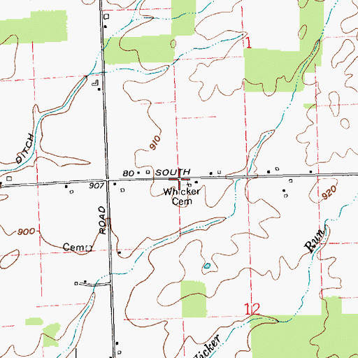 Topographic Map of Whicker Cemetery, IN