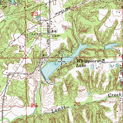 Topographic Map of Whippoorwill Lake, IN