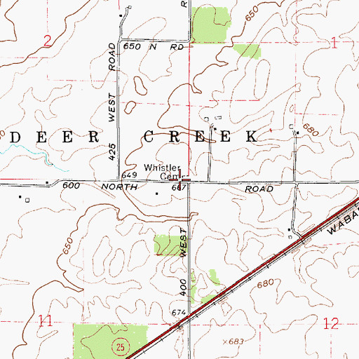 Topographic Map of Whistler Cemetery, IN