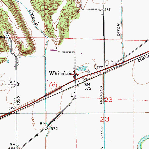 Topographic Map of Whitaker, IN