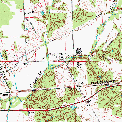 Topographic Map of Whitcomb Cemetery, IN