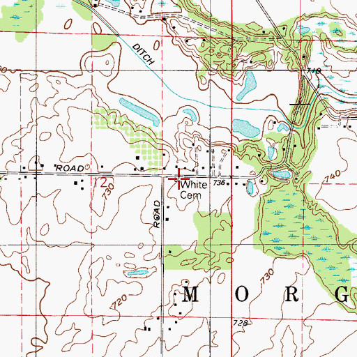 Topographic Map of White Cemetery, IN