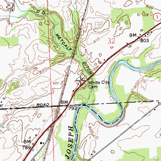 Topographic Map of White City Cemetery, IN