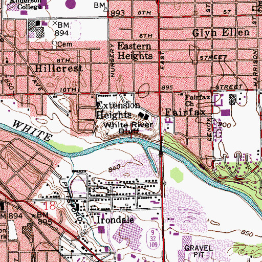 Topographic Map of White River Bluff, IN
