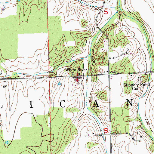 Topographic Map of White River Cemetery, IN