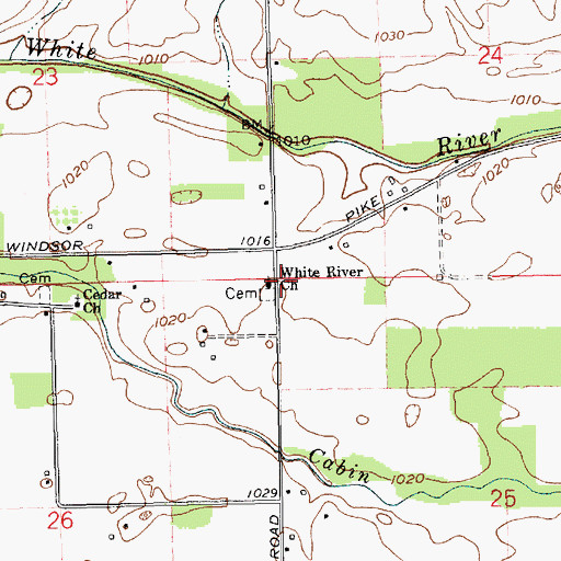 Topographic Map of White River Church, IN