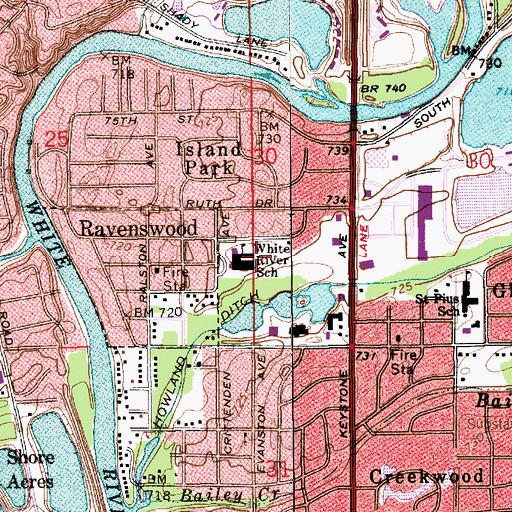 Topographic Map of White River School, IN